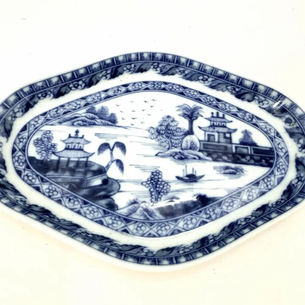 Mottahedeh Vista Alegre Charleston Blue Canton Chinoiserie Relish Dish Plate